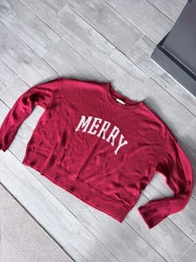 Z Supply Red 'MERRY' Crewneck Sweater